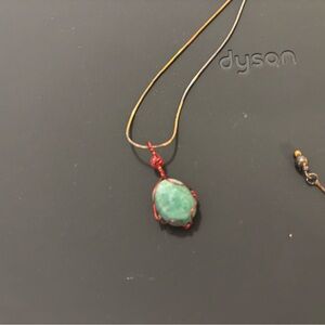 Elegant Copper Wire Wrapped Green Pendant Necklace